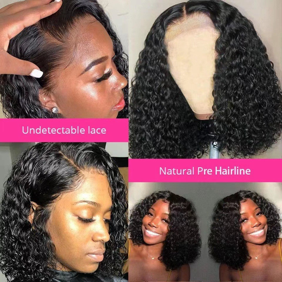 African Curly Short Hair European and American Fashion Black Synthetic Hair Women's Hairpiece Middle Part Wig Full Head Wig