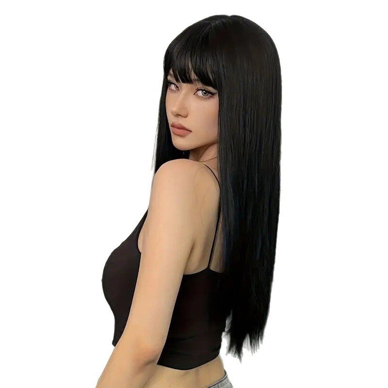 2025 European and American Style Full Bangs Multi-Color Long Straight Hair Elegant Goddess Wig Full Head Wig