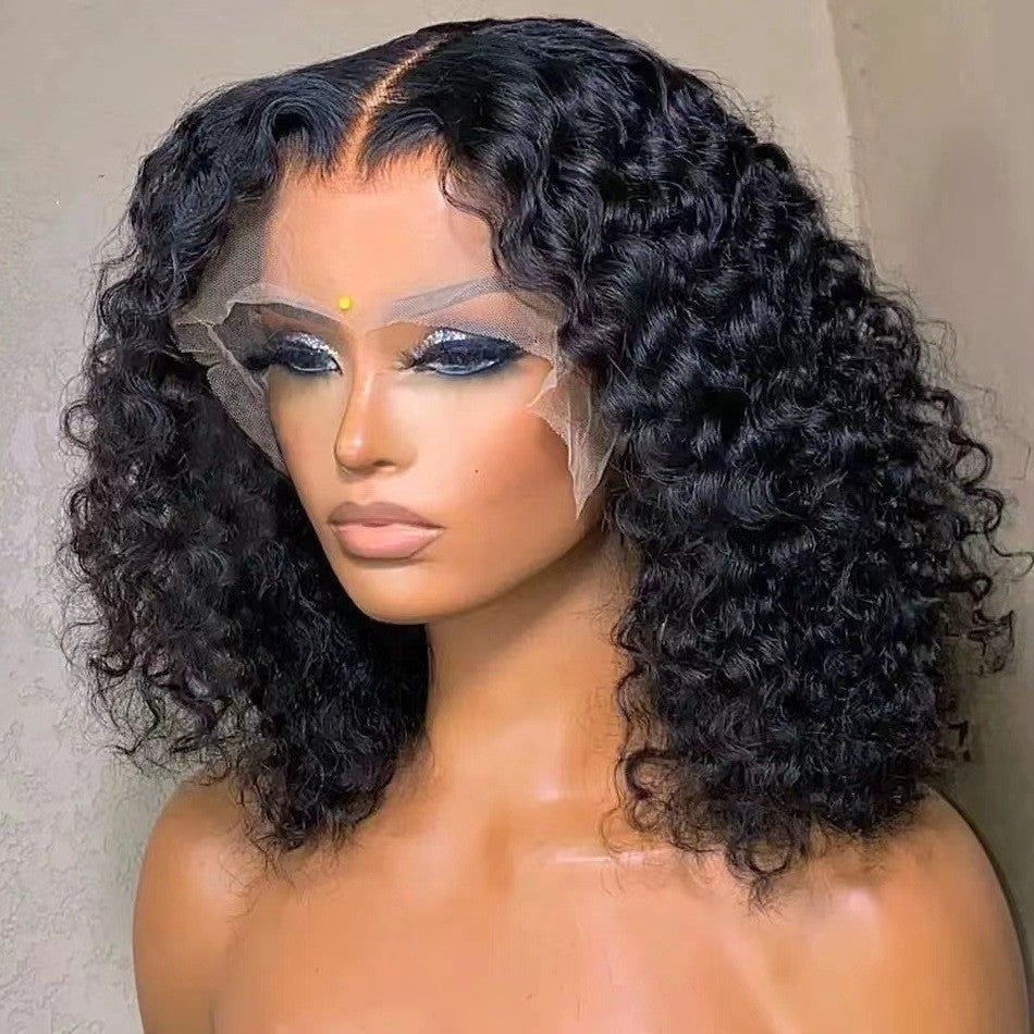 African Curly Short Hair European and American Fashion Black Synthetic Hair Women's Hairpiece Middle Part Wig Full Head Wig