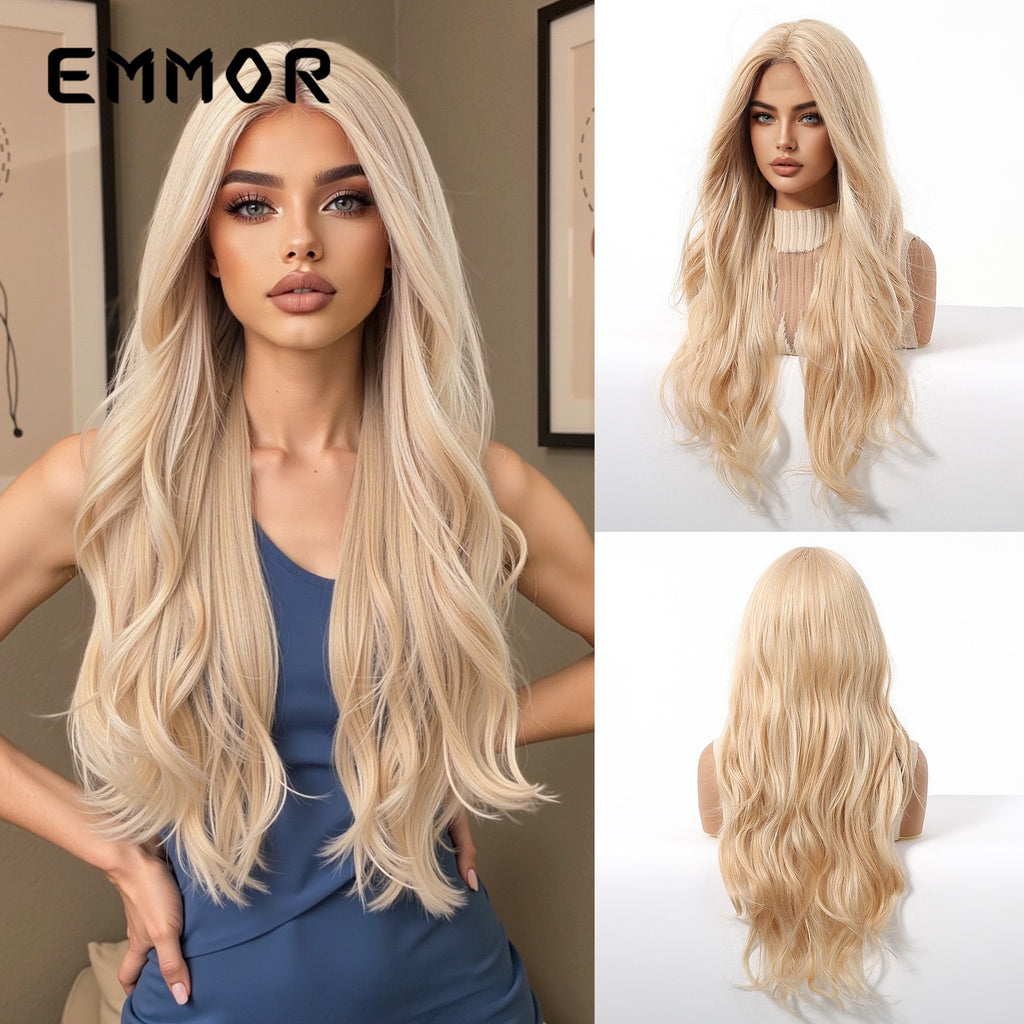 This fashion wig is a total showstopper with its premium lace craftsmanship! The front lace blends seamlessly with the scalp, creating an ultra-natural hairline that looks incredibly realistic—even up close, no one will tell it’s a wig. The stunning golden hue adds a touch of luxury, complementing all skin tones and leaving you with a bright, glowing complexion. The voluminous wavy curls are bouncy and full of life, with each strand holding a light, airy texture that boosts hair volume without feeling heavy