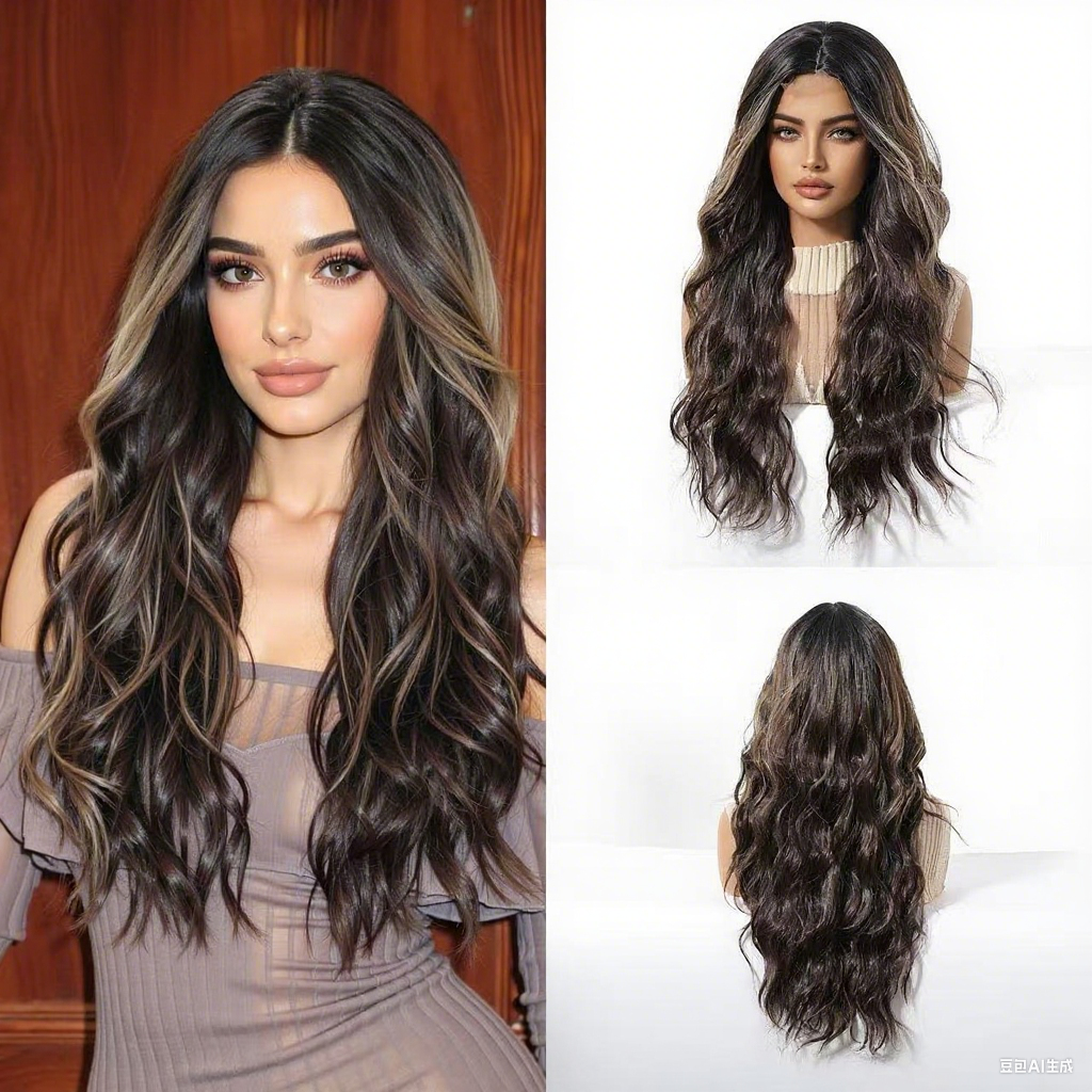 Want a lazy way to create an elegant hairstyle? This center-parted full-head wig is perfect! The classic and elegant center-part design suits all face shapes, easily creating an elegant atmosphere. The big wavy curls are made using a layered perm technique, with a natural fluffy texture, avoiding the problem of being 紧贴头皮 (sticking to the scalp) which can make the face look larger. Daily maintenance is simple – just a quick comb to maintain the fluffy curls. Whether paired with a dress or pants, it easily f
