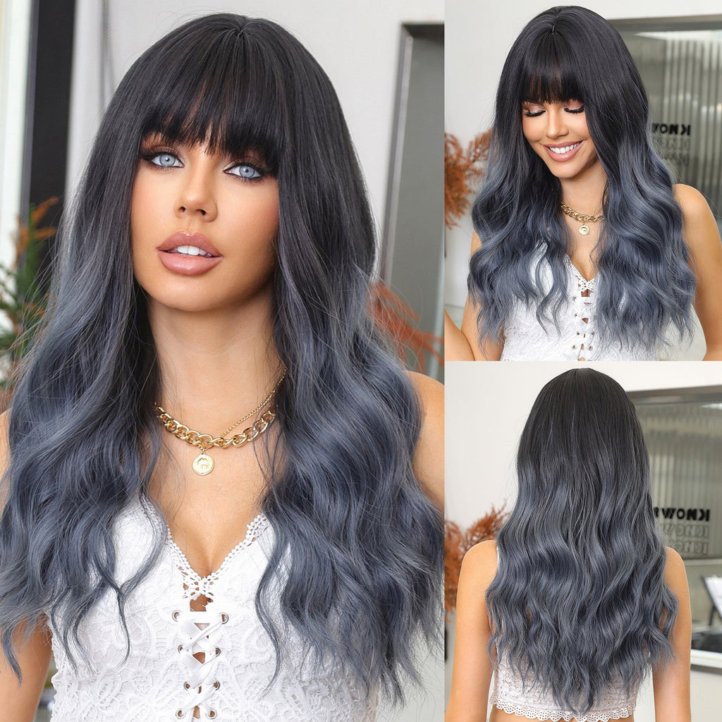 Full head wig with bangs, Barbie-style, large wavy long curly hair, fluffy and face-shaping