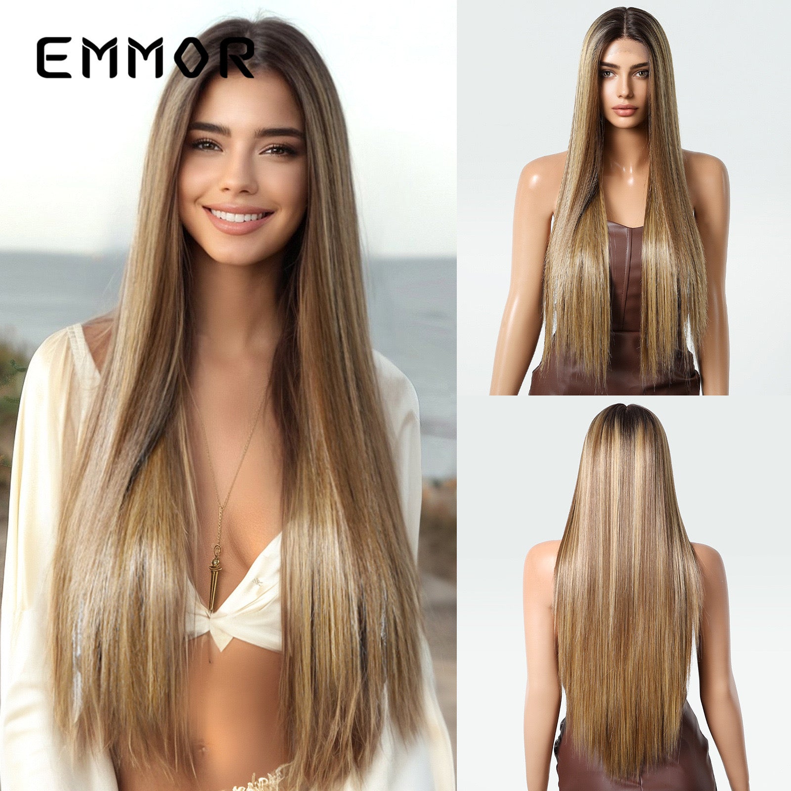 This golden-brown wig exudes such a soft, gentle vibe! Its warm golden-brown hue complements all skin tones, leaving your complexion looking bright and radiant. The center-part straight cut is neat and sharp, with smooth, tangle-free strands that fall beautifully. Paired with delicate lace craftsmanship, the front simulated hairline looks incredibly natural—so realistic that even up close, it’s hard to tell it’s a wig. The overall style is simple yet elegant, perfect for daily wear: it enhances your charm e