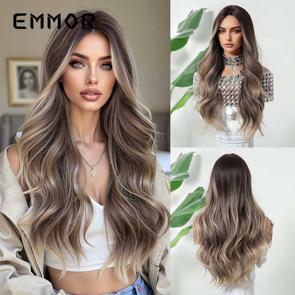 This full-head wig features a center part that enhances the face shape. The gradient brown color smoothly transitions from light to dark, giving a natural look without any stiffness. The long, curly hair reaches the chest, with full and lively big-wave curls that are easy to manage and don't easily knot. The inner mesh is breathable and adjustable, suitable for most head sizes, making it comfortable to wear. It doesn't require much effort to maintain; it's perfect for everyday outings and dates, allowing fo