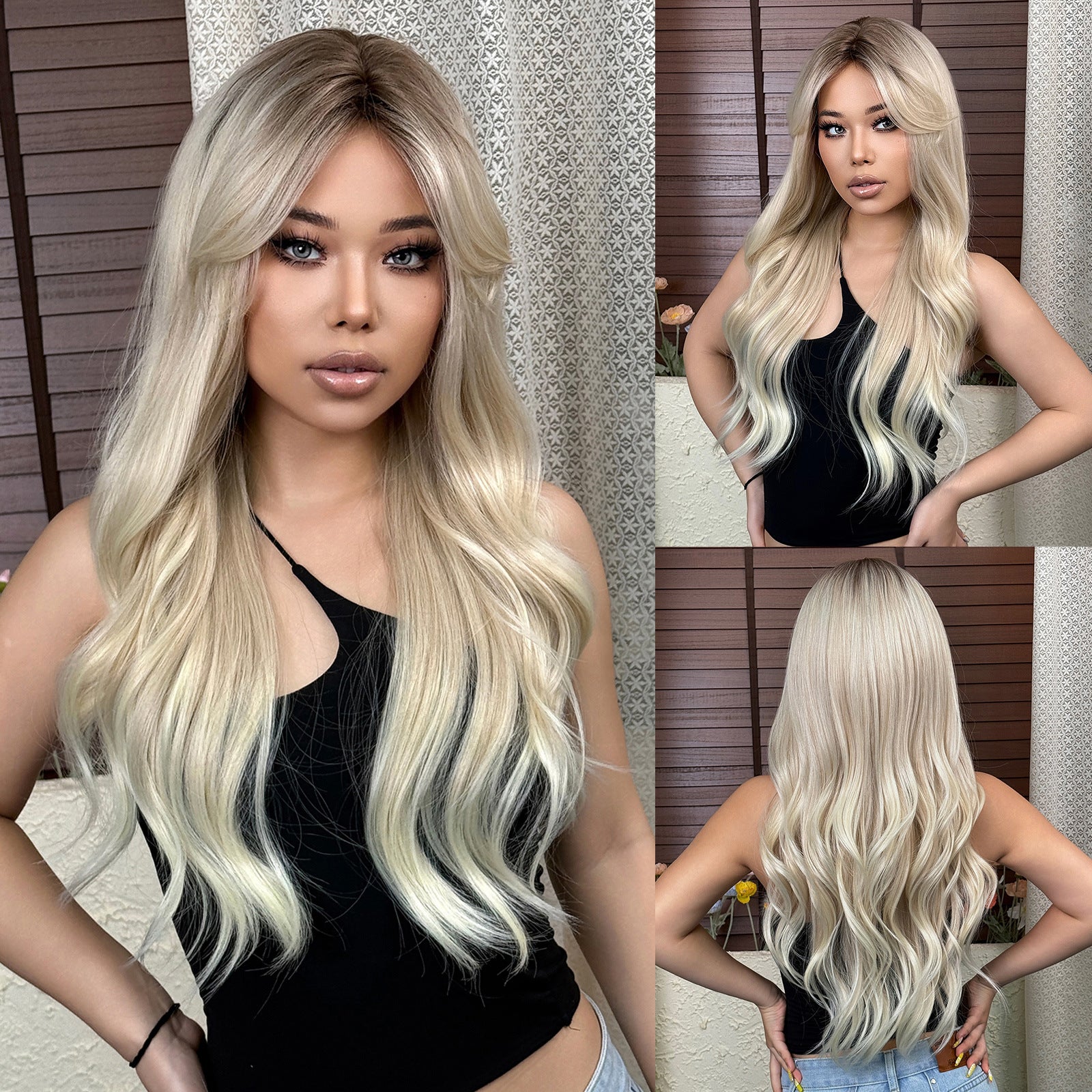 Full Wig with Center Part, Gradient Brown, Long Curly & Big Wavy Hair