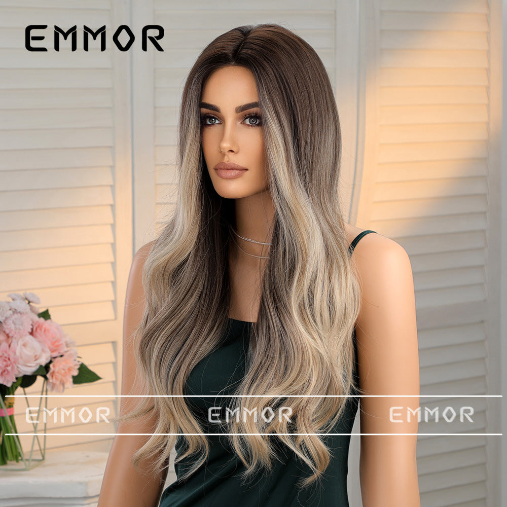 Full Wig with Center Part, Gradient Brown, Long Curly & Big Wavy Hair