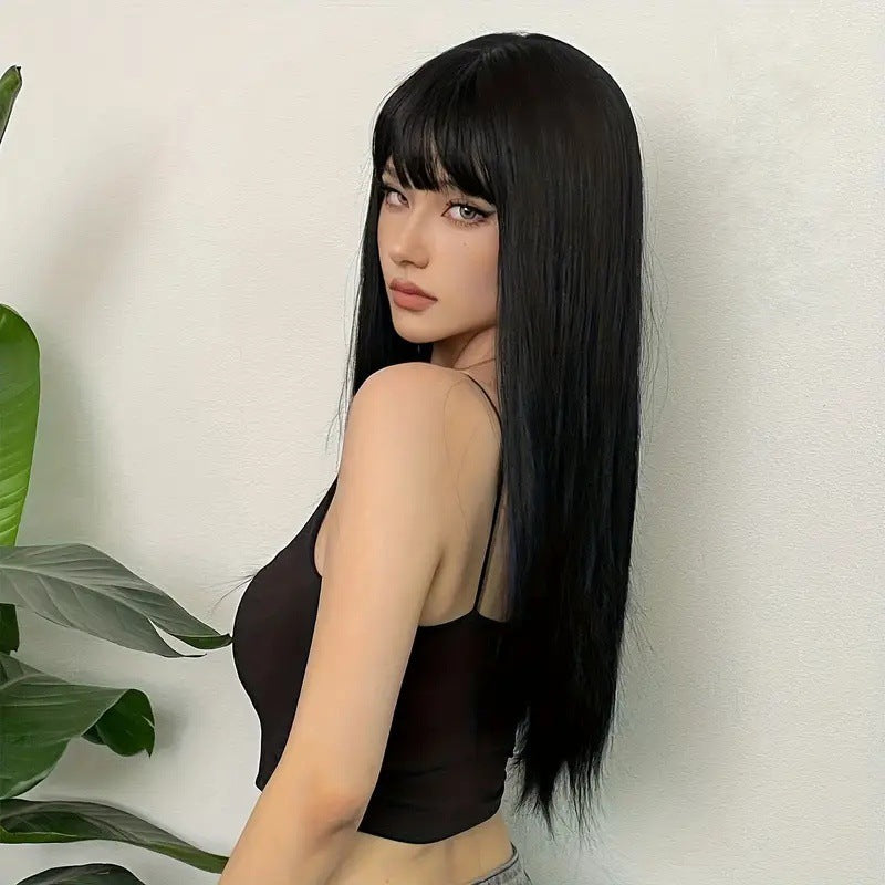 2025 European and American Style Full Bangs Multi-Color Long Straight Hair Elegant Goddess Wig Full Head Wig