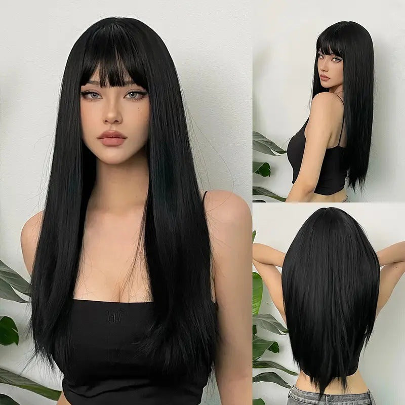 2025 European and American Style Full Bangs Multi-Color Long Straight Hair Elegant Goddess Wig Full Head Wig