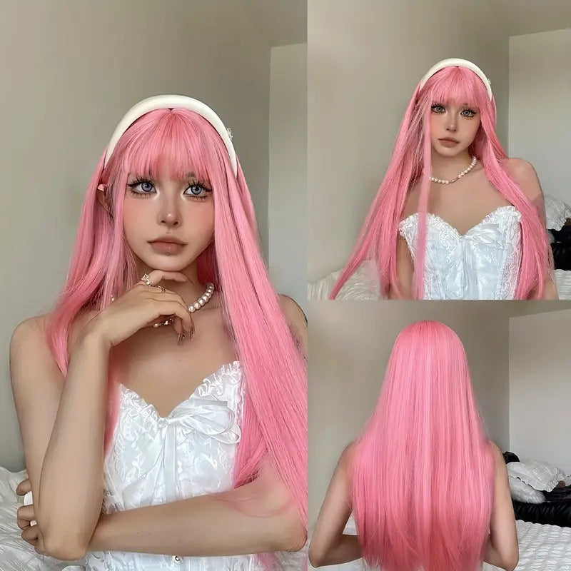 2025 European and American Style Full Bangs Multi-Color Long Straight Hair Elegant Goddess Wig Full Head Wig