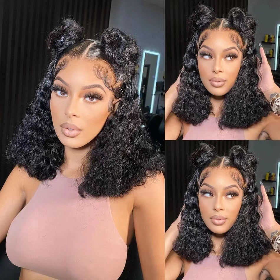 African Curly Short Hair European and American Fashion Black Synthetic Hair Women's Hairpiece Middle Part Wig Full Head Wig